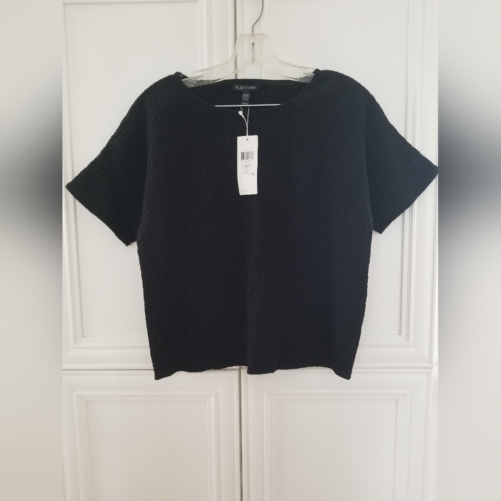 Eileen Fisher NWT Textured Black T-shirt Short Sleeve Top XXXS